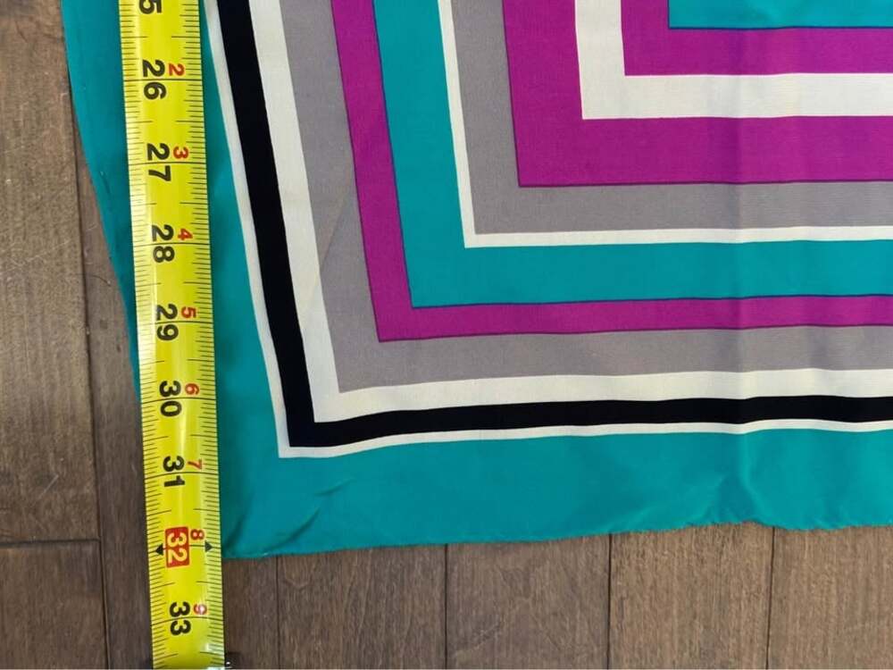 Vintage Juliana Ray 100% Silk Geometric Scarf | Teal Purple Abstract Mod - Picture 7 of 8